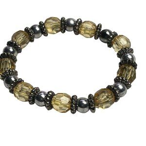 Women Bracelet Bead Stretch Bracelet Yellow Crystal Silver Handmade u  Fashion J